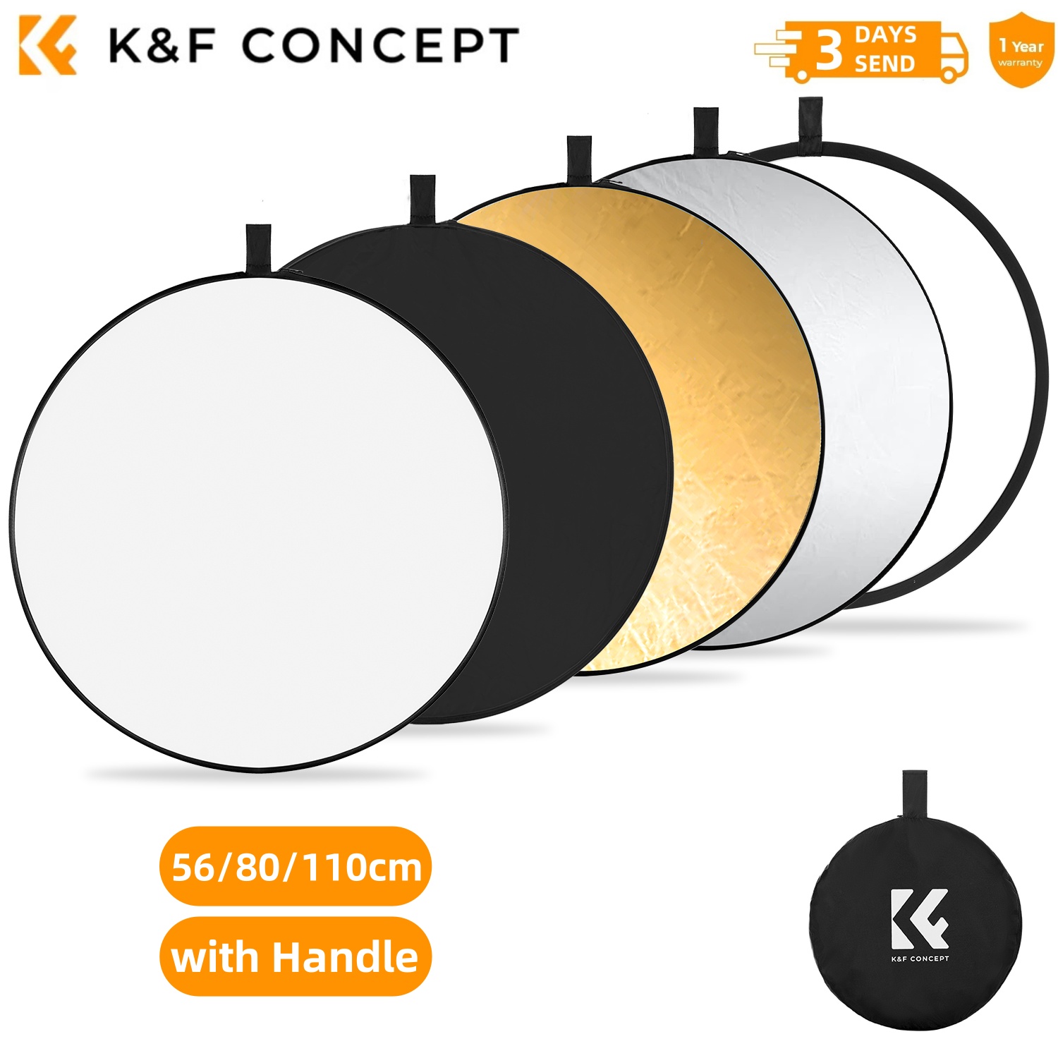 Reflector 5 In 1 - K&F CONCEPT 56/80/110cm 5-en-1 Accessoire de