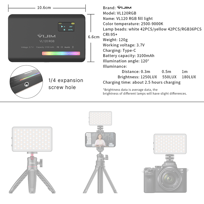 Ulanzi VL120 RGB caméra vidéo  - Photography Bulb avis et prix